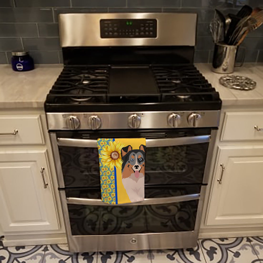 Summer Sunflowers Blue Merle Sheltie Kitchen Towel - the-store.com