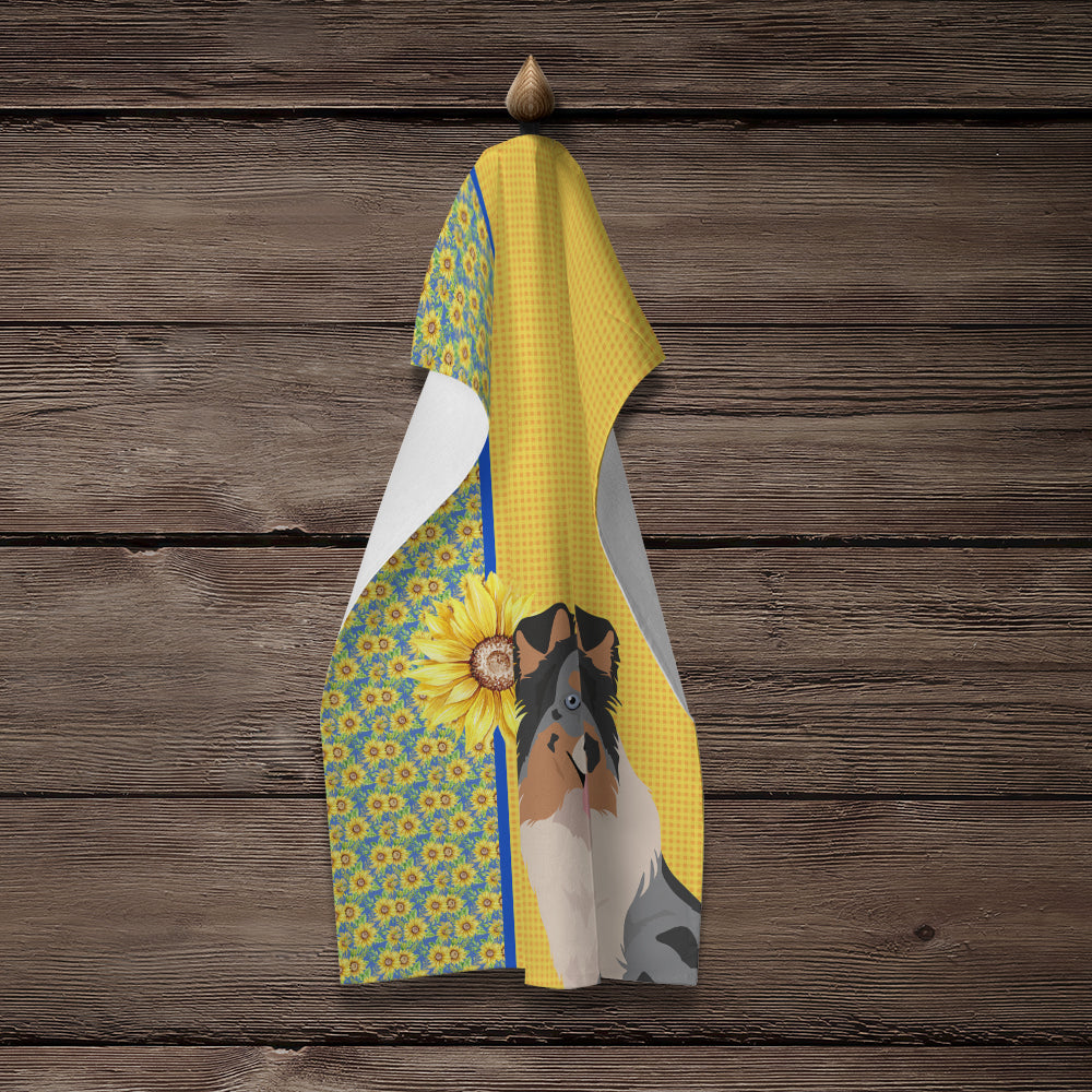 Summer Sunflowers Blue Merle Sheltie Kitchen Towel - the-store.com