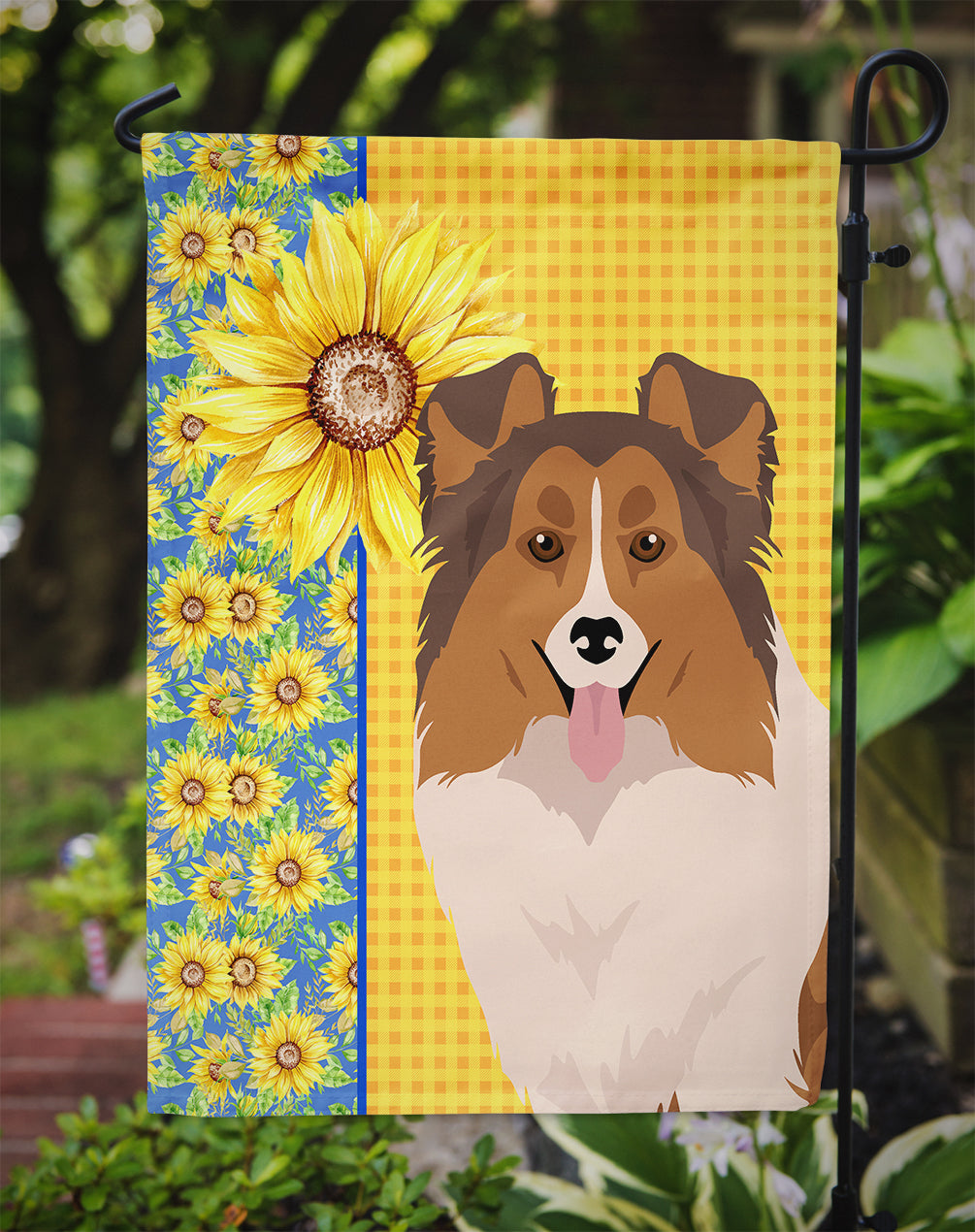 Summer Sunflowers Sable Sheltie Flag Garden Size  the-store.com.