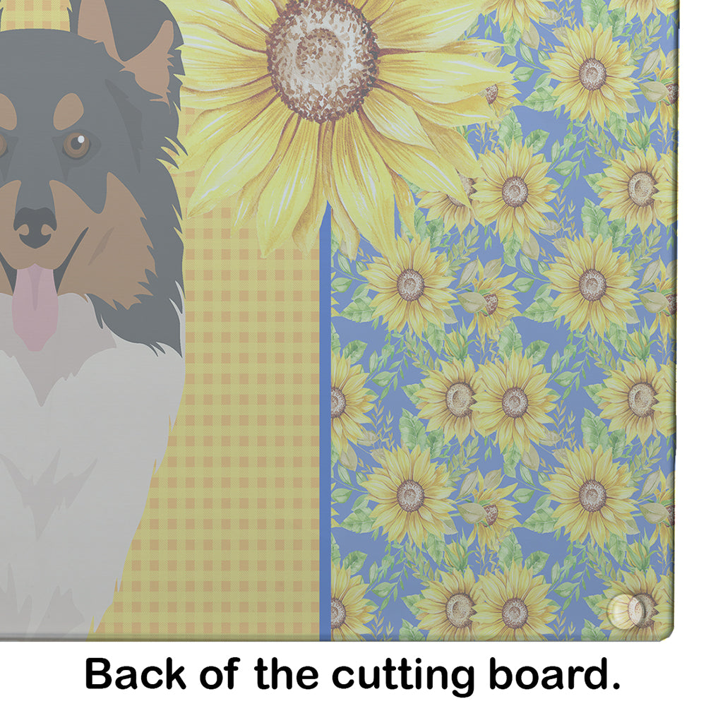 Summer Sunflowers Tricolor Sheltie Glass Cutting Board Large - the-store.com