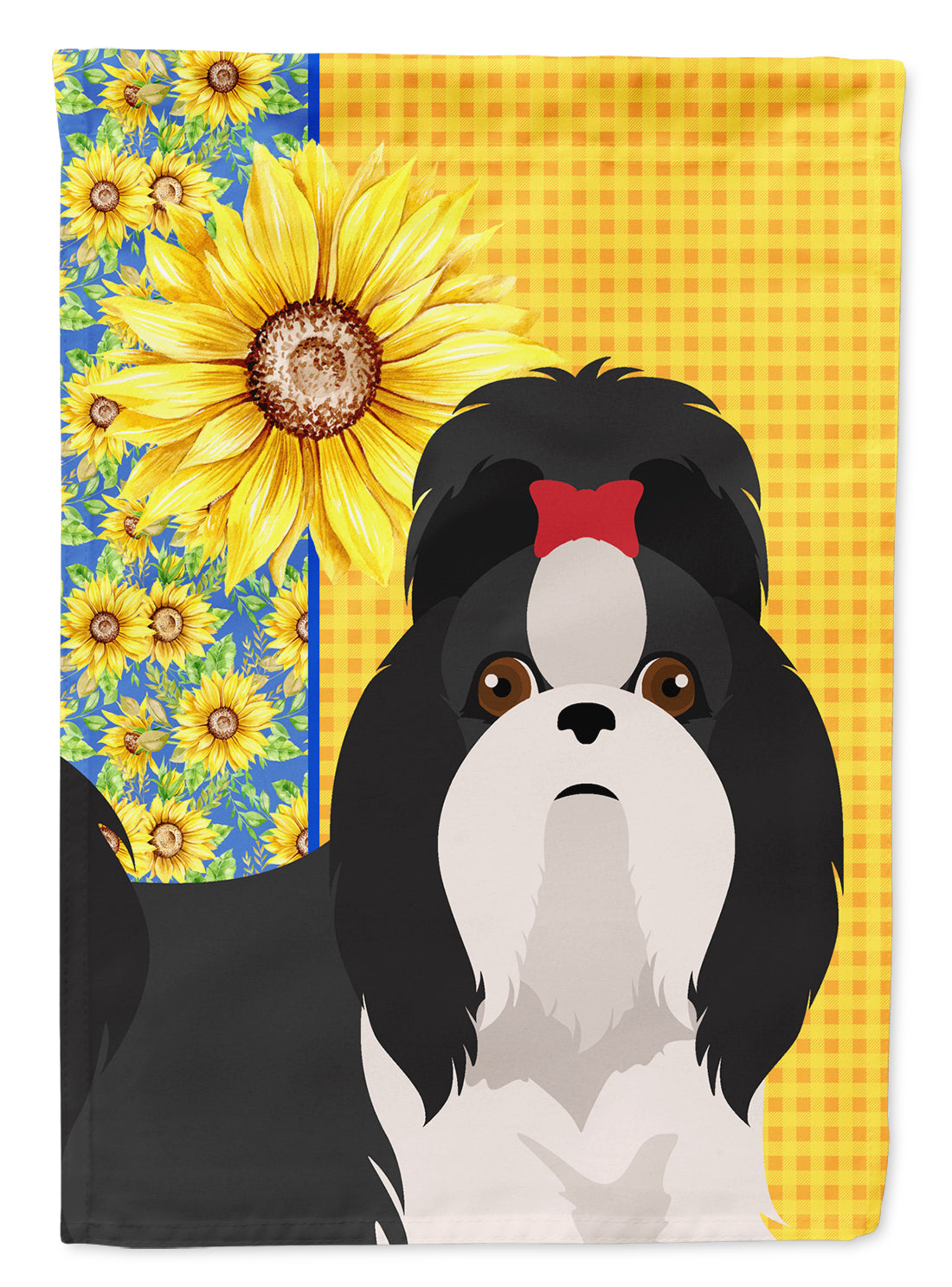 Summer Sunflowers Black and White Shih Tzu Flag Garden Size  the-store.com.