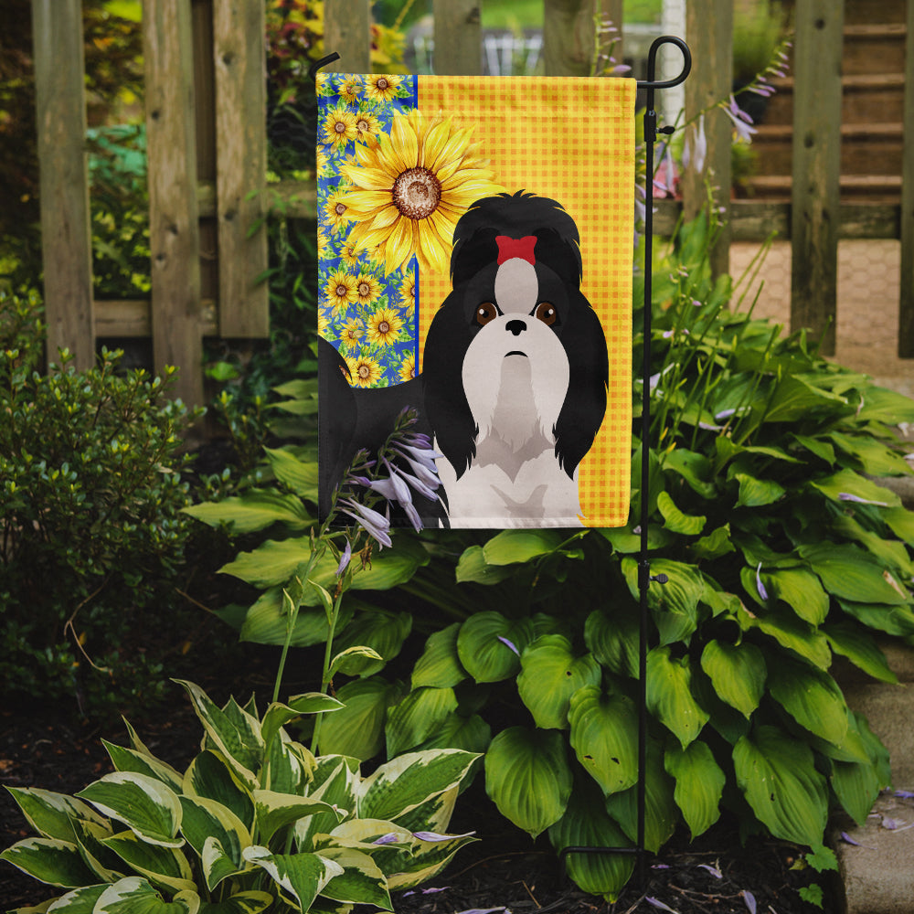 Summer Sunflowers Black and White Shih Tzu Flag Garden Size  the-store.com.