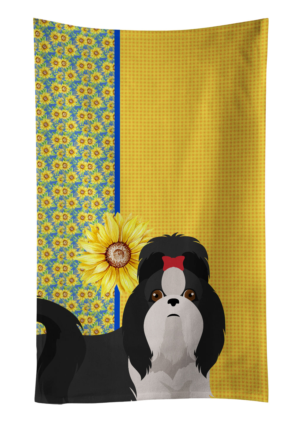 Buy this Summer Sunflowers Black and White Shih Tzu Kitchen Towel