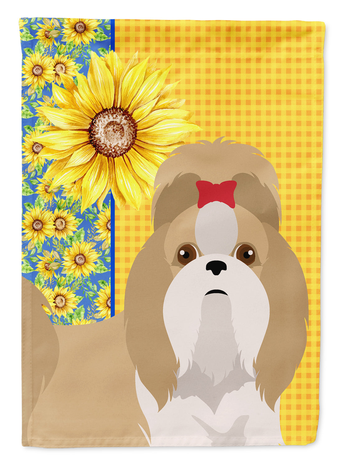 Summer Sunflowers Gold and White Shih Tzu Flag Garden Size  the-store.com.