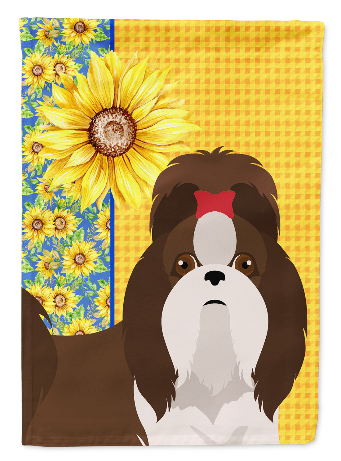 Summer Sunflowers Liver and White Shih Tzu Flag Garden Size  the-store.com.