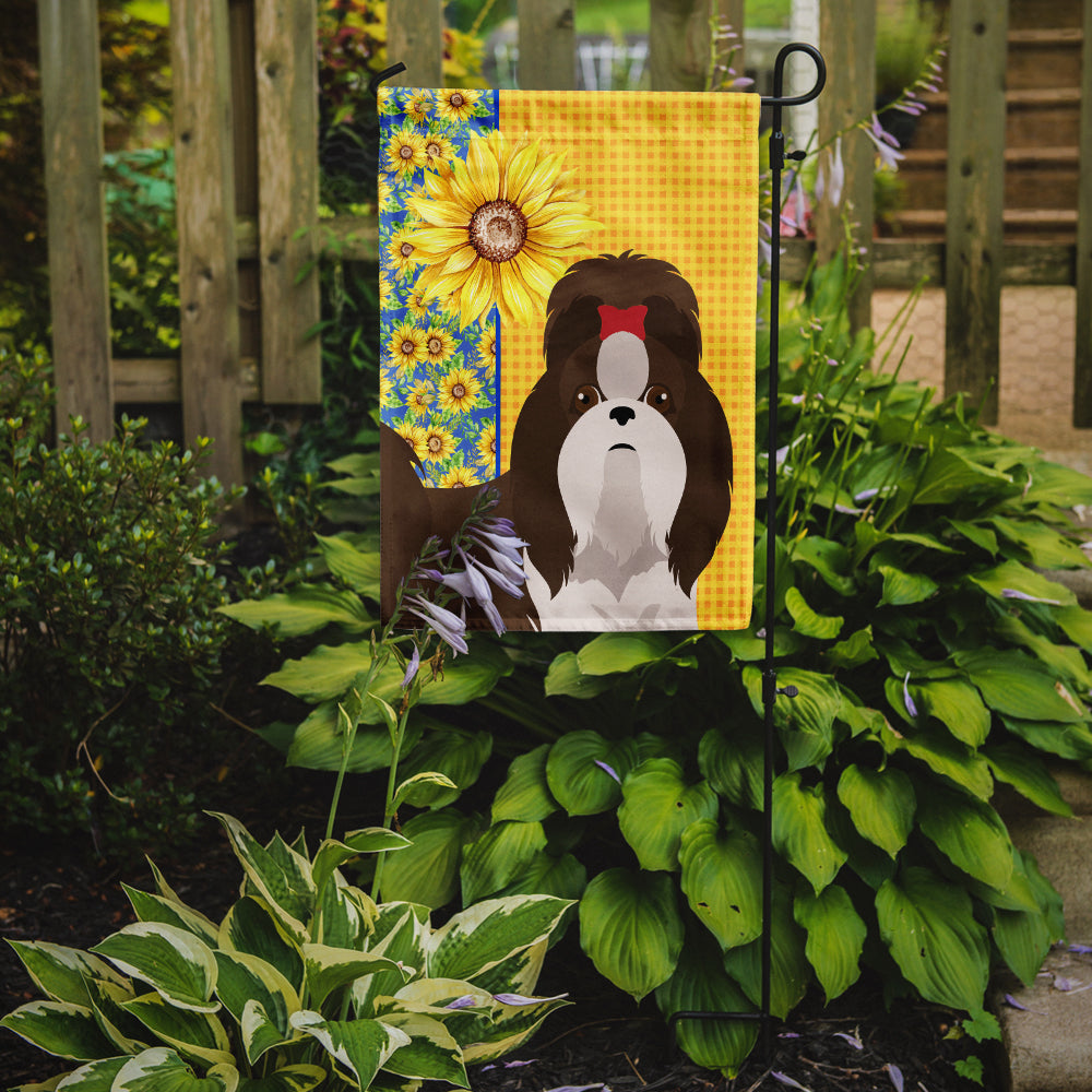 Summer Sunflowers Liver and White Shih Tzu Flag Garden Size  the-store.com.