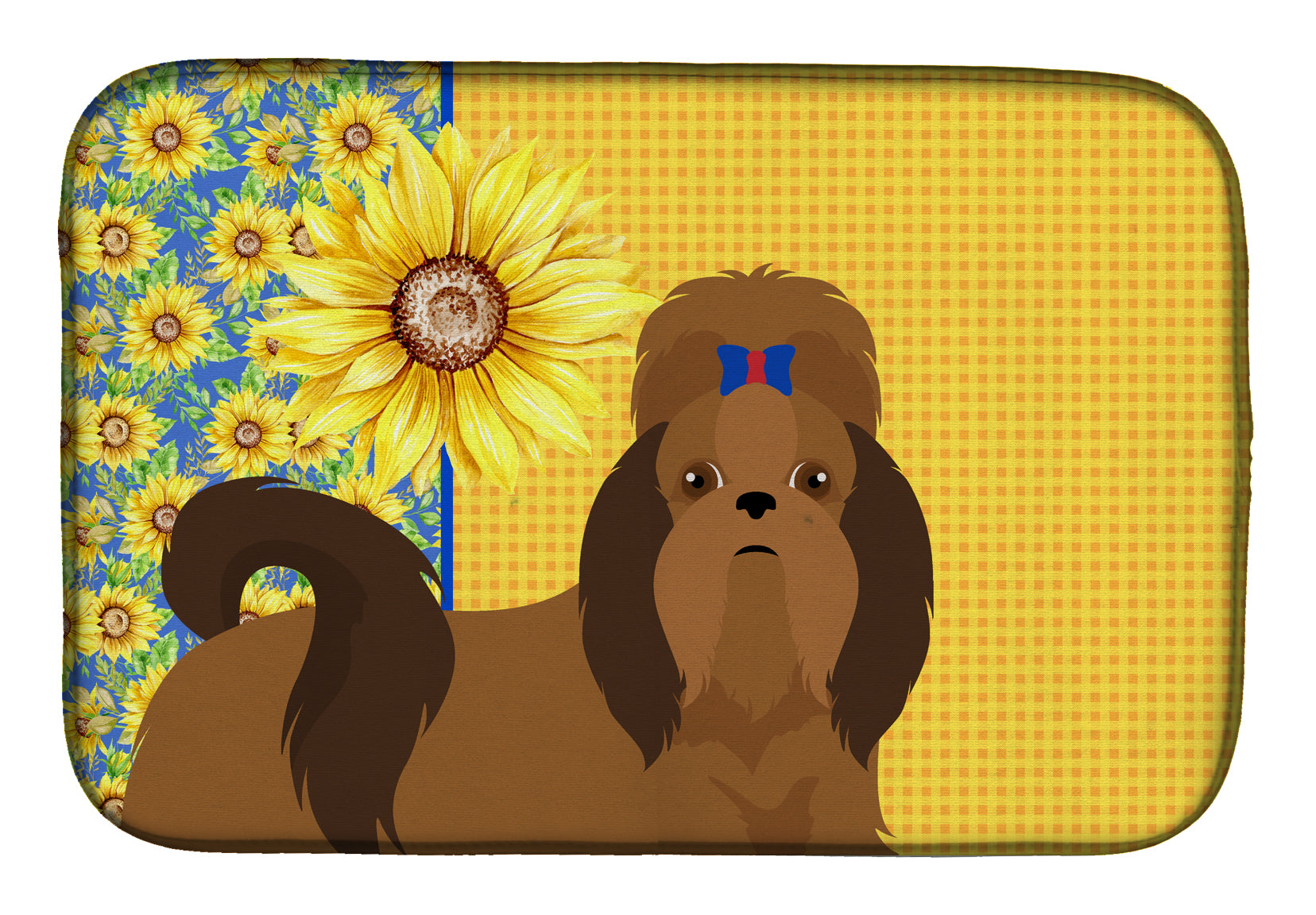 Summer Sunflowers Red Shih Tzu Dish Drying Mat  the-store.com.