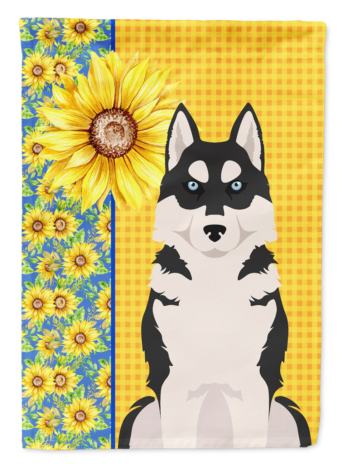 Summer Sunflowers Black Siberian Husky Flag Garden Size  the-store.com.