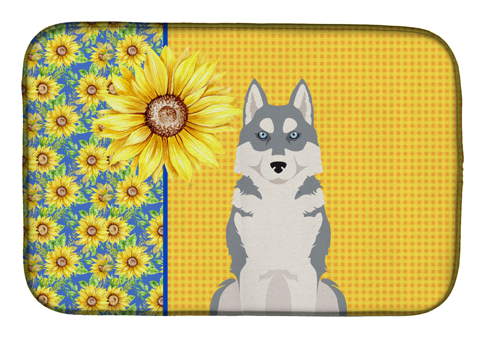 Summer Sunflowers Grey Siberian Husky Dish Drying Mat  the-store.com.