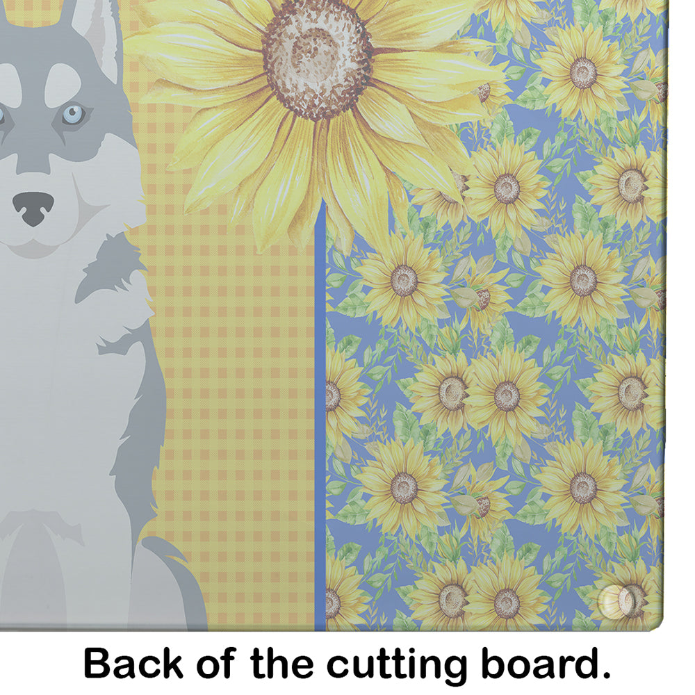 Summer Sunflowers Grey Siberian Husky Glass Cutting Board Large - the-store.com