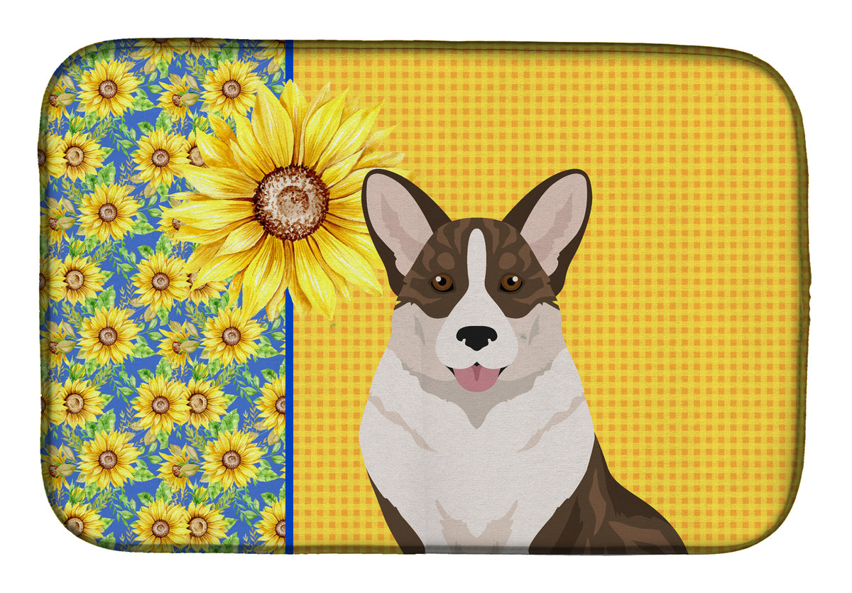 Summer Sunflowers Brindle Cardigan Corgi Dish Drying Mat  the-store.com.