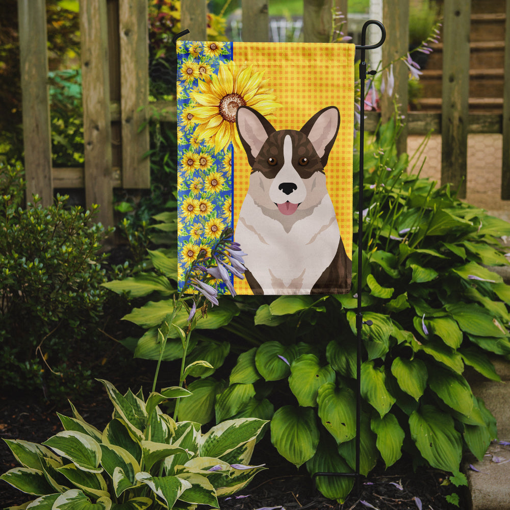 Summer Sunflowers Brindle Cardigan Corgi Flag Garden Size  the-store.com.