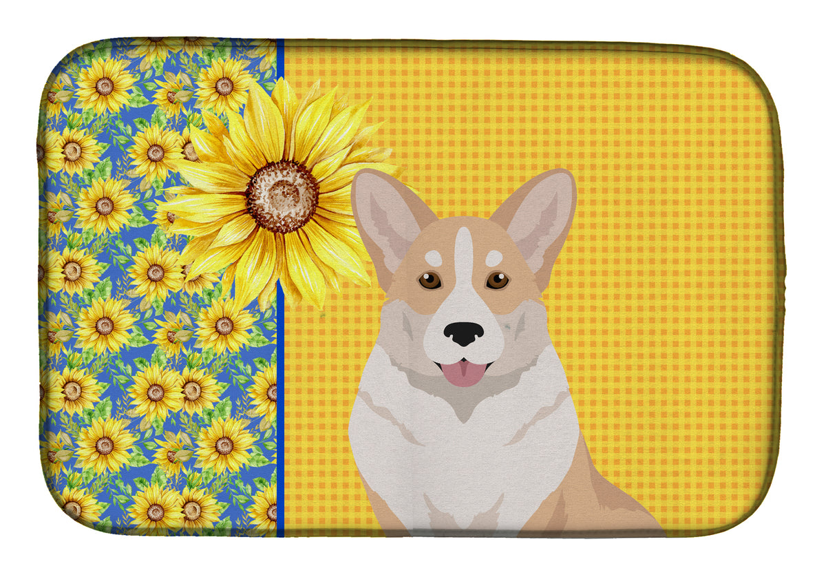 Summer Sunflowers Fawn Cardigan Corgi Dish Drying Mat  the-store.com.