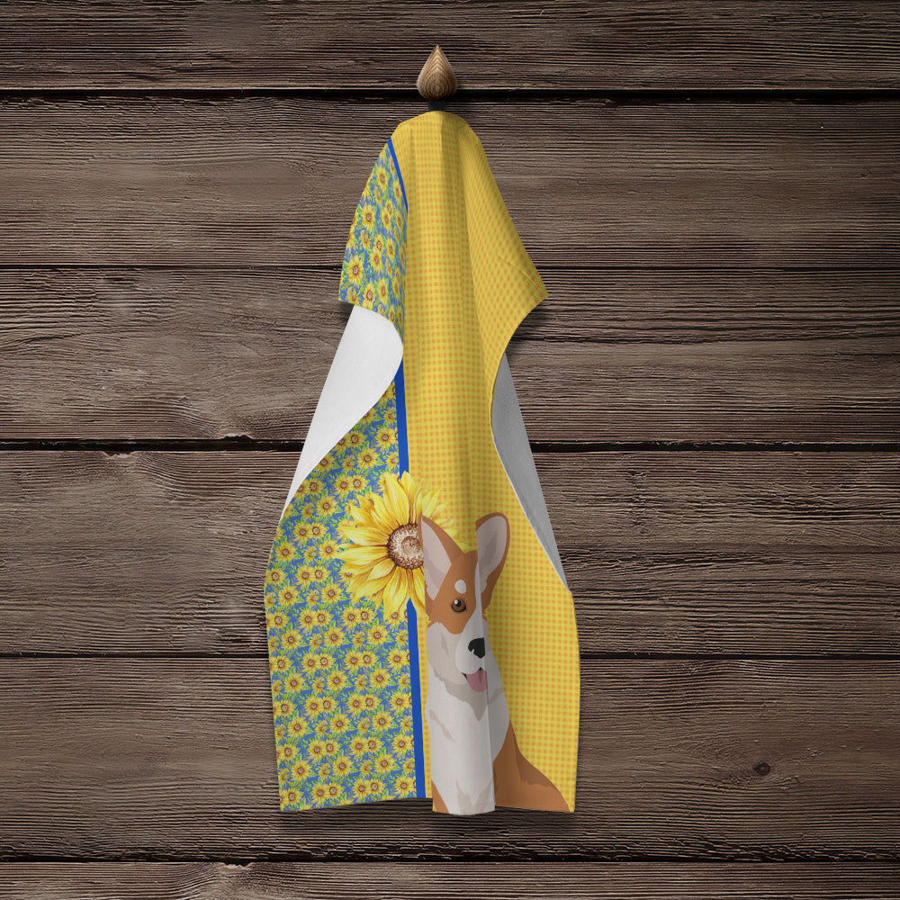 Summer Sunflowers Red Cardigan Corgi Kitchen Towel - the-store.com