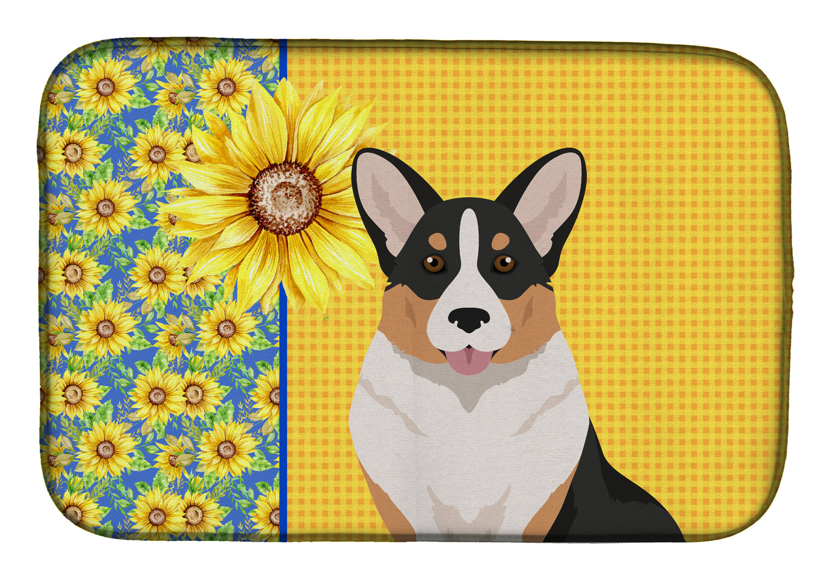 Summer Sunflowers Tricolor Cardigan Corgi Dish Drying Mat  the-store.com.