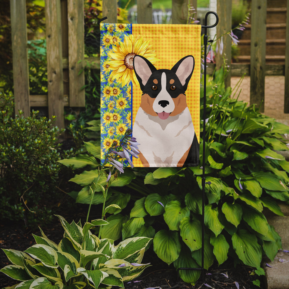 Summer Sunflowers Tricolor Cardigan Corgi Flag Garden Size  the-store.com.