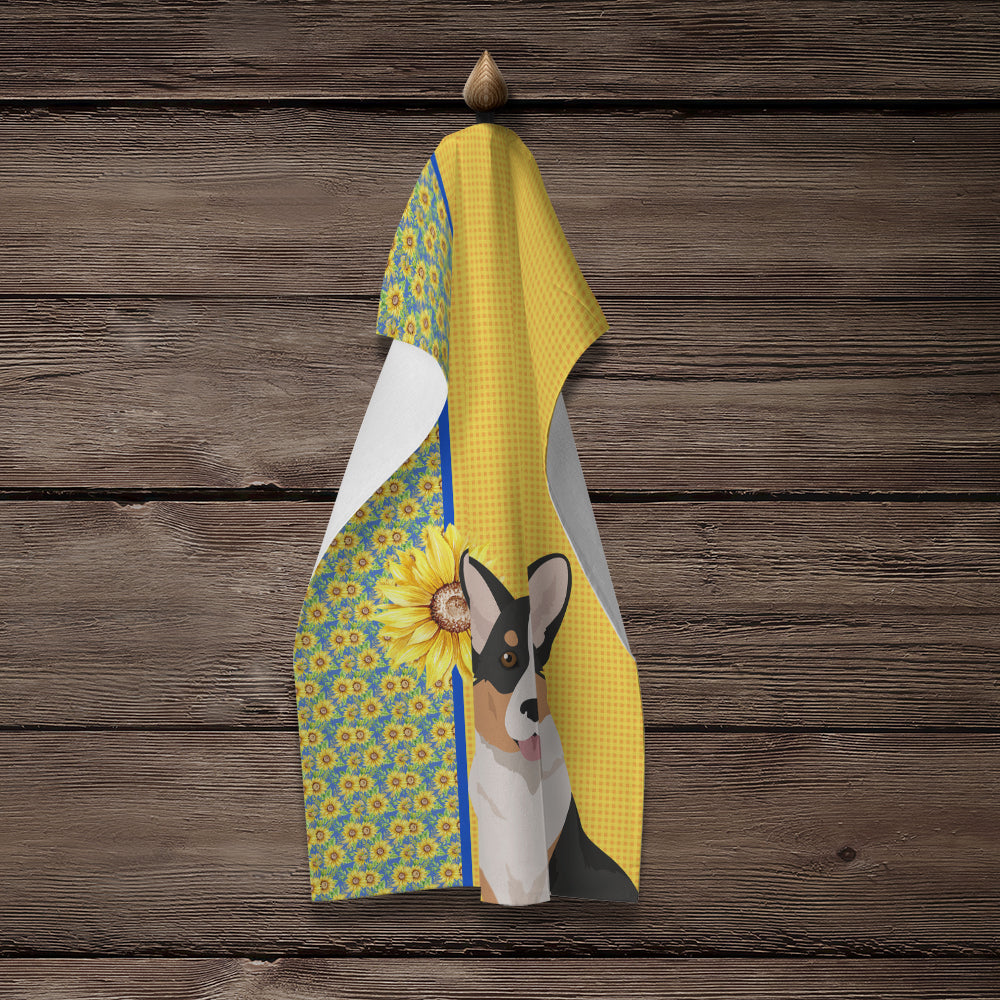 Summer Sunflowers Tricolor Cardigan Corgi Kitchen Towel - the-store.com