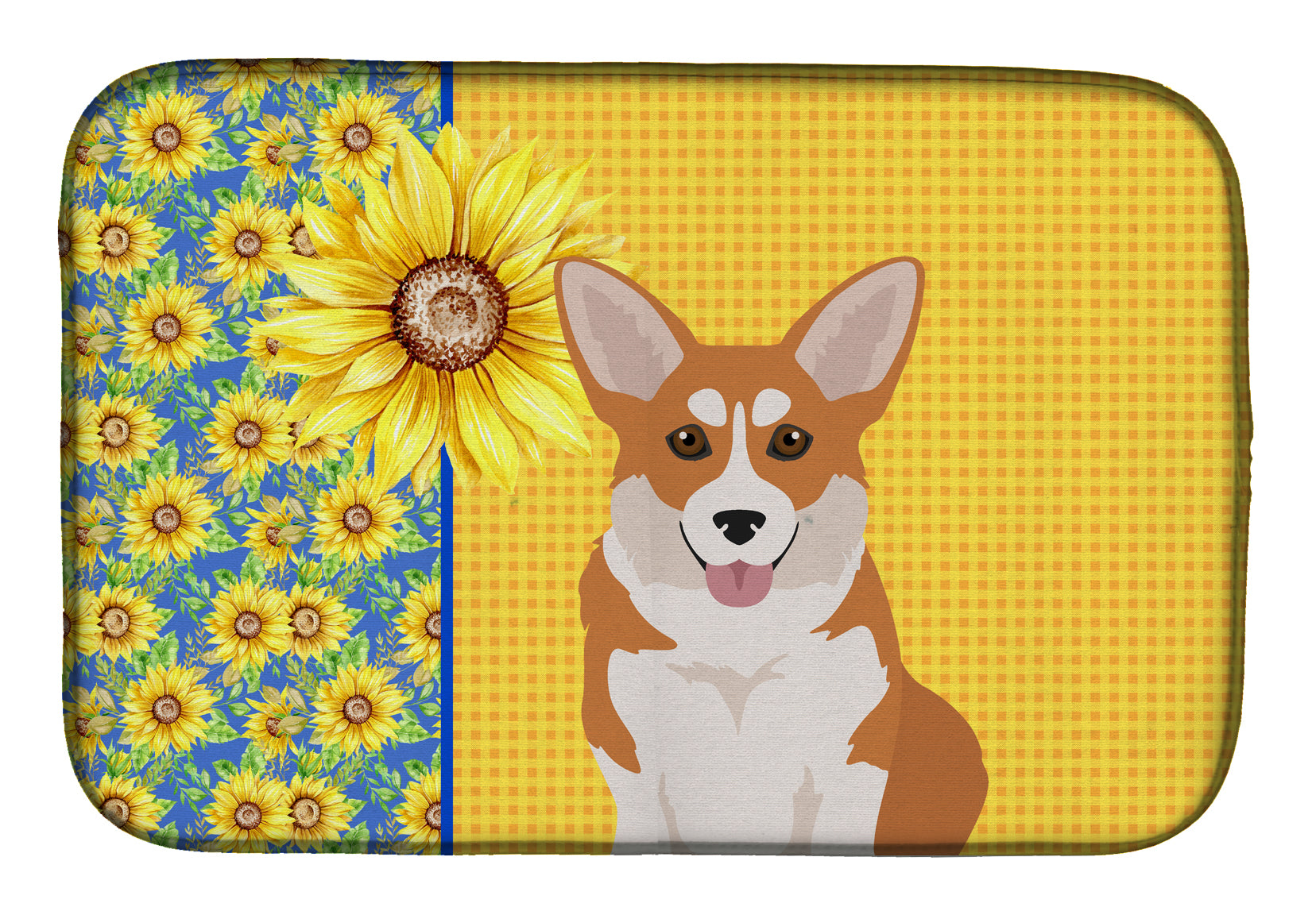 Summer Sunflowers Red Pembroke Corgi Dish Drying Mat  the-store.com.