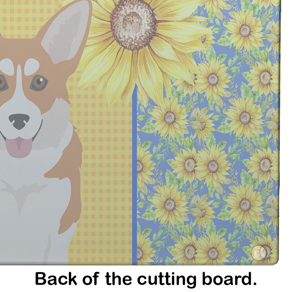 Summer Sunflowers Red Pembroke Corgi Glass Cutting Board Large - the-store.com