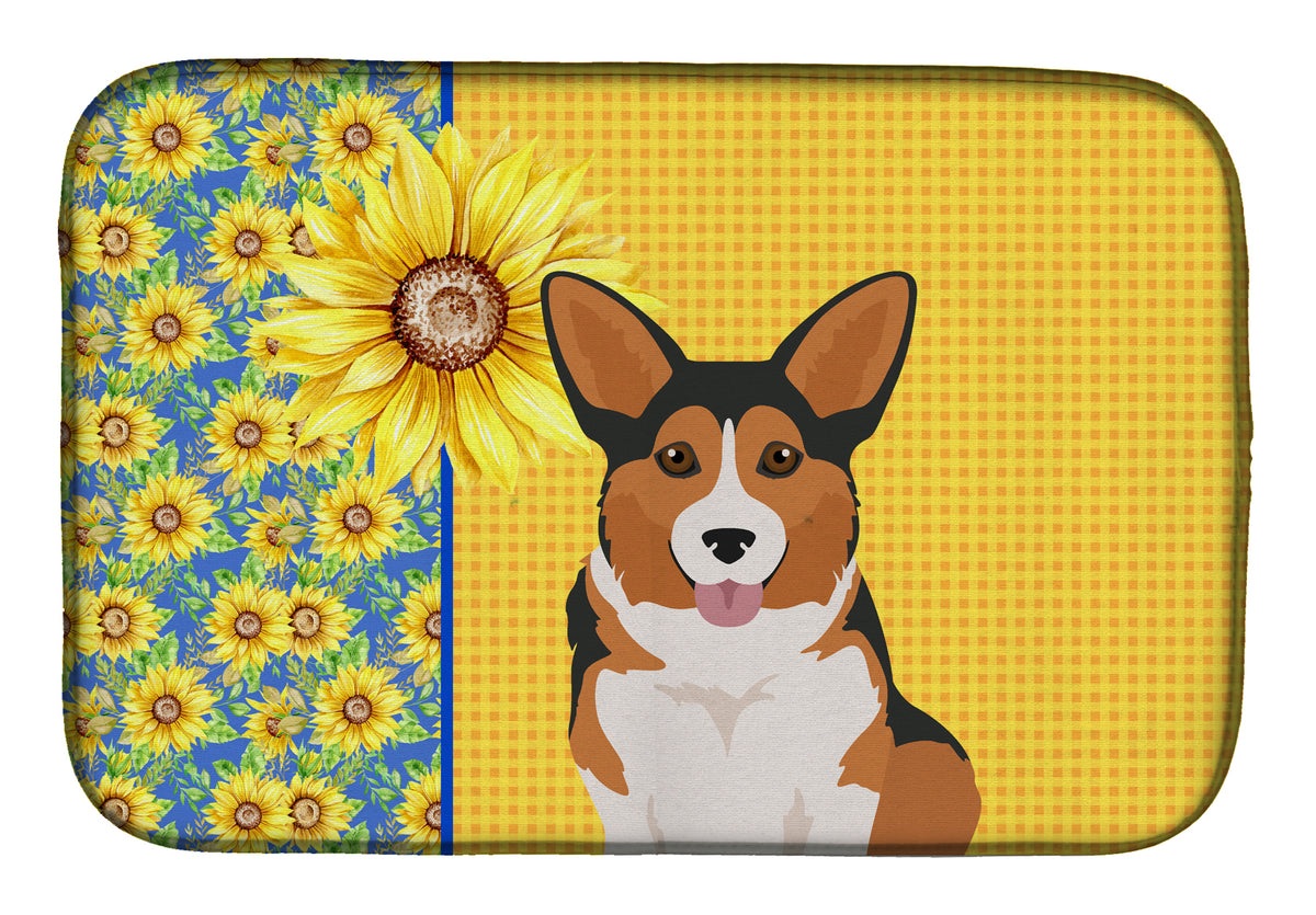 Summer Sunflowers Sable Pembroke Corgi Dish Drying Mat  the-store.com.