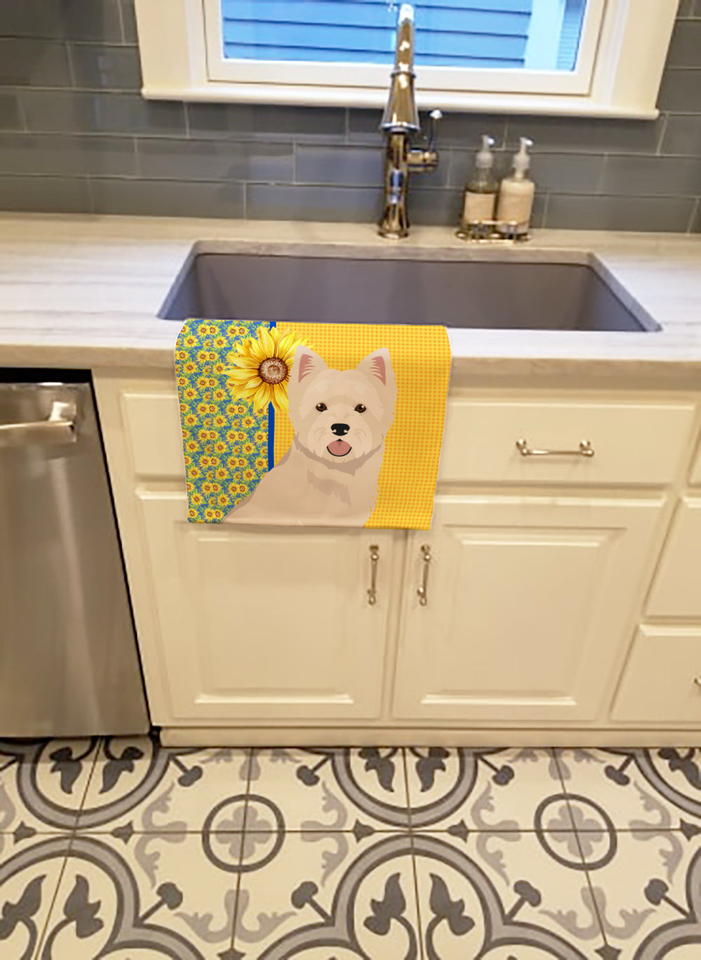 Summer Sunflowers Westie West Highland White Terrier Kitchen Towel - the-store.com