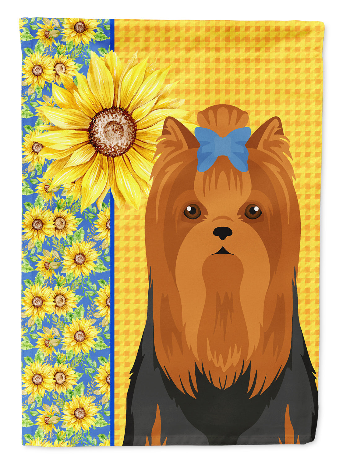 Summer Sunflowers Black and Tan Full Coat Yorkshire Terrier Flag Garden Size  the-store.com.