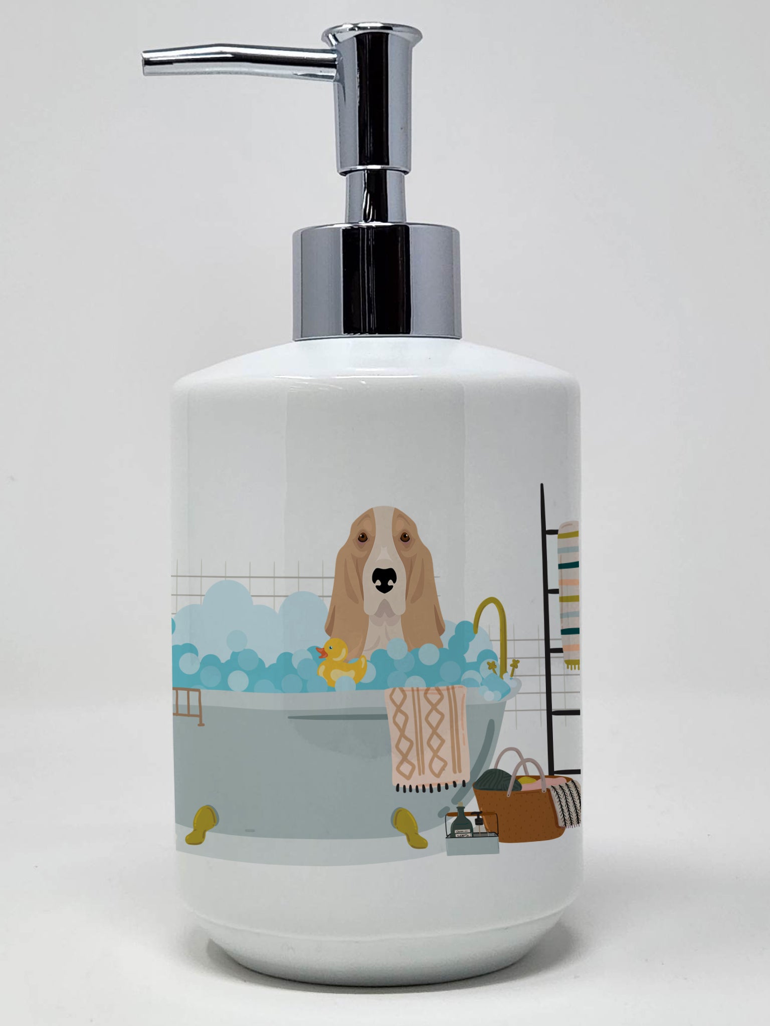 Buy this Lemon and White Tricolor Basset Hound Ceramic Soap Dispenser