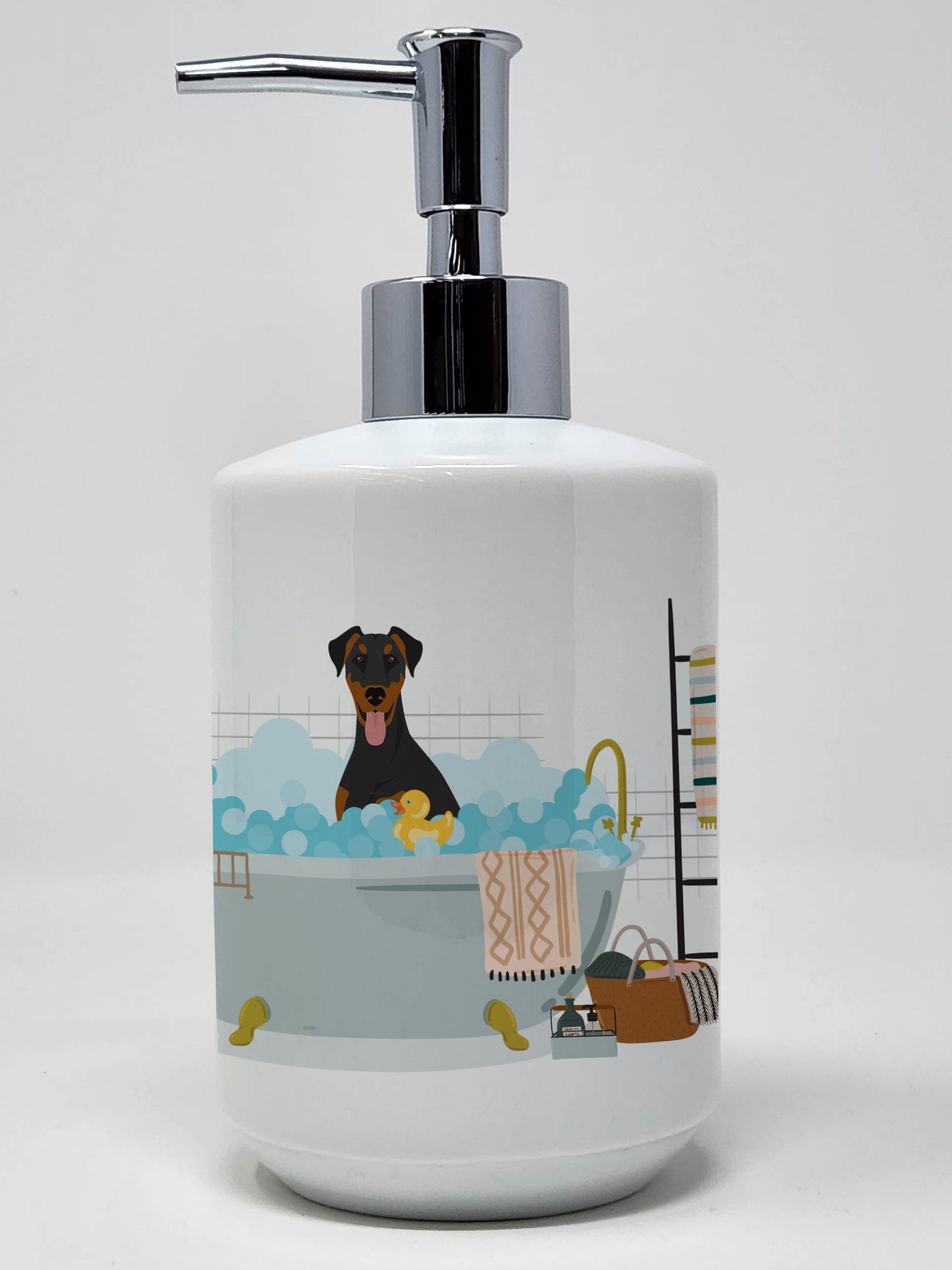 Buy this Natural Ear Black and Tan Doberman Pinscher Ceramic Soap Dispenser