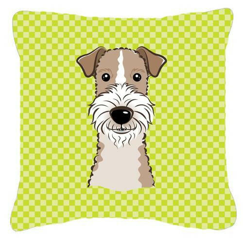 Checkerboard Lime Green Wire Haired Fox Terrier Canvas Fabric Decorative Pillow BB1309PW1414 - the-store.com