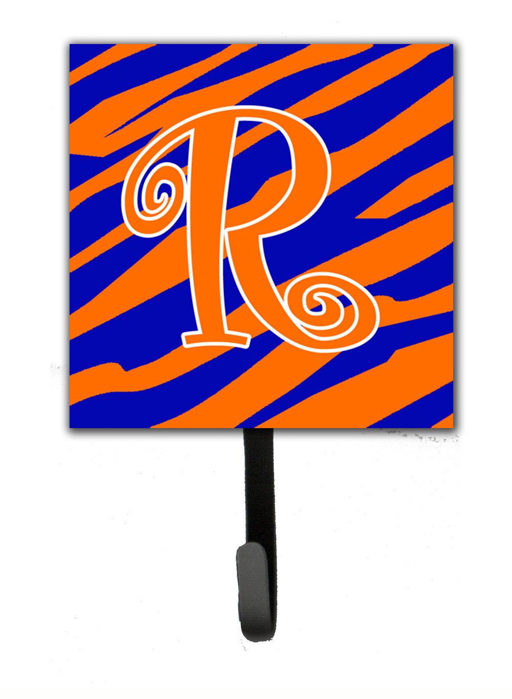 Letter R Initial  Tiger Stripe Blue and Orange Leash Holder or Key Hook by Caroline&#39;s Treasures