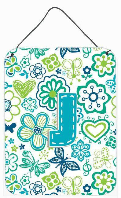 Letter J Flowers and Butterflies Teal Blue Wall or Door Hanging Prints CJ2006-JDS1216 by Caroline's Treasures