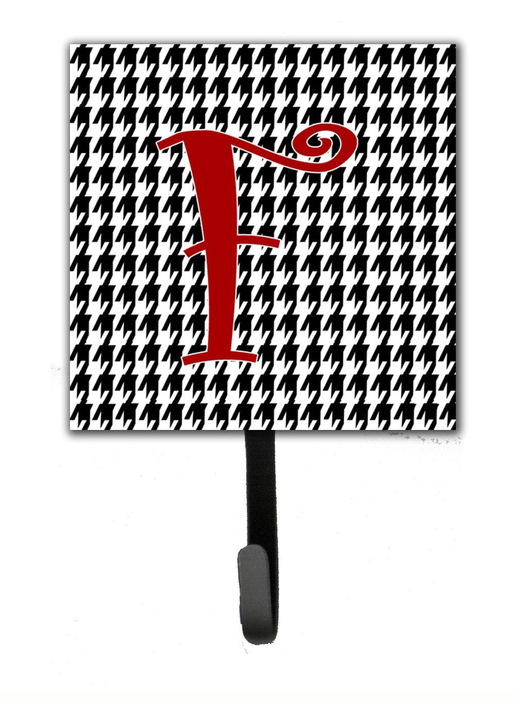 Letter F Initial Monogram - Houndstooth Black Leash Holder or Key Hook by Caroline's Treasures