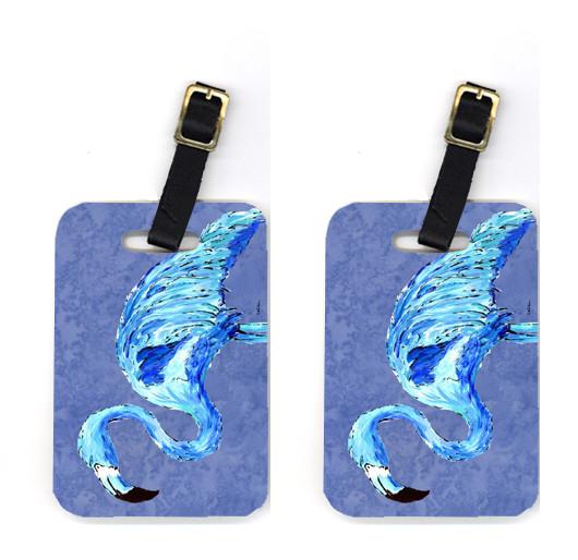 Pair of Flamingo On Slate Blue Luggage Tags by Caroline's Treasures