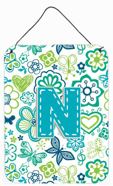 Letter N Flowers and Butterflies Teal Blue Wall or Door Hanging Prints CJ2006-NDS1216 by Caroline's Treasures