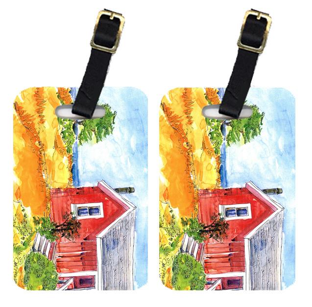 Pair of 2 Red Cottage House at the lake or Beach Luggage Tags by Caroline's Treasures