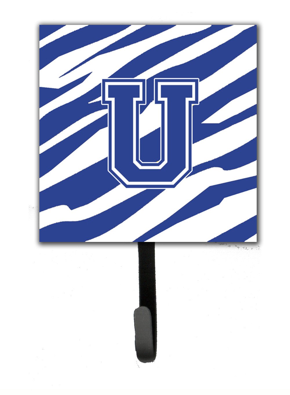 Letter U Initial Tiger Stripe Blue and White Leash Holder or Key Hook by Caroline's Treasures