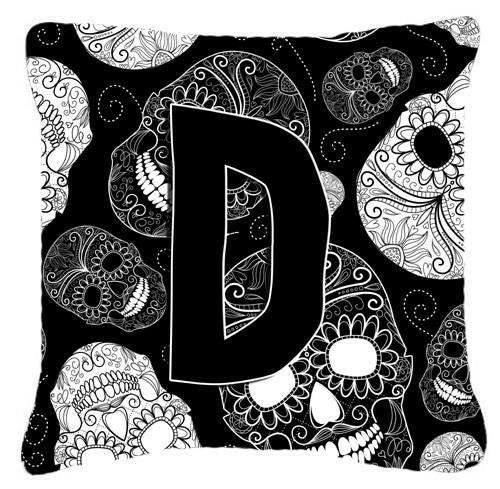 Letter D Day of the Dead Skulls Black Canvas Fabric Decorative Pillow CJ2008-DPW1414 by Caroline's Treasures