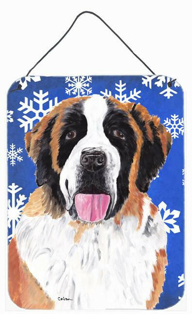 Saint Bernard Winter Snowflakes Holiday Metal Wall or Door Hanging Prints by Caroline's Treasures