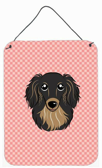 Checkerboard Pink Longhair Black and Tan Dachshund Wall or Door Hanging Prints by Caroline's Treasures