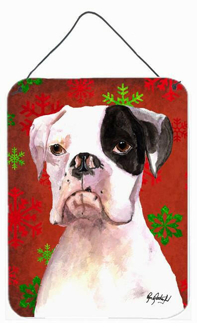 Cooper Red Snowflakes Boxer Aluminium Metal Wall or Door Hanging Prints by Caroline's Treasures