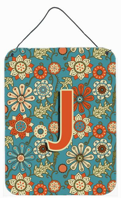 Letter J Flowers Retro Blue Wall or Door Hanging Prints CJ2012-JDS1216 by Caroline&#39;s Treasures