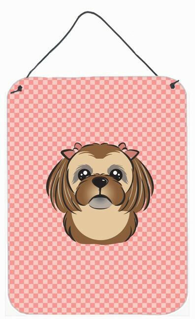 Checkerboard Pink Chocolate Brown Shih Tzu Wall or Door Hanging Prints by Caroline's Treasures