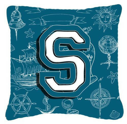 Letter S Sea Doodles Initial Alphabet Canvas Fabric Decorative Pillow CJ2014-SPW1414 by Caroline&#39;s Treasures