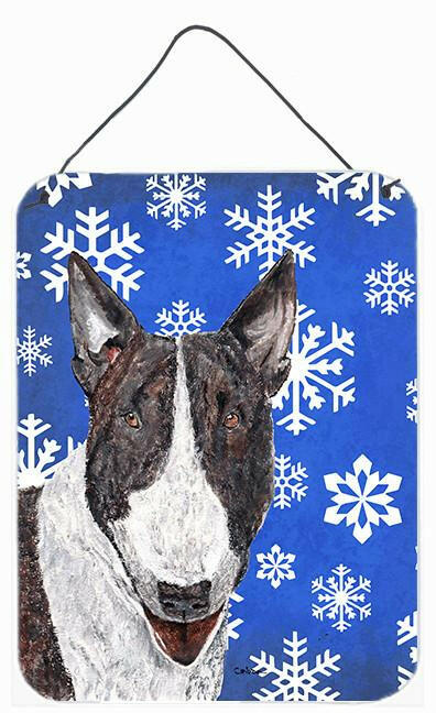 Bull Terrier Blue Snowflake Winter Aluminium Metal Wall or Door Hanging Prints by Caroline&#39;s Treasures