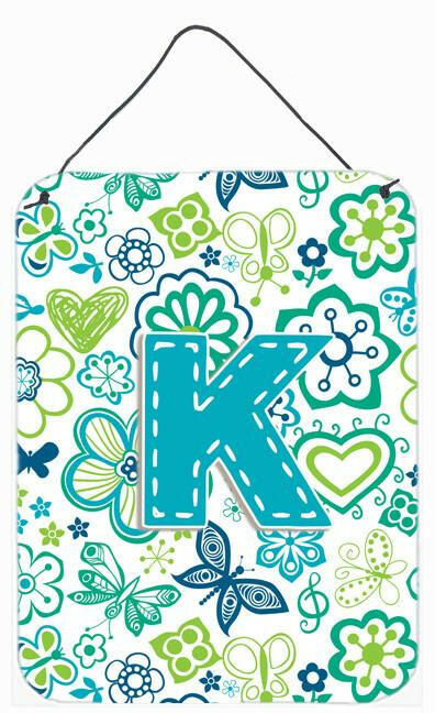 Letter K Flowers and Butterflies Teal Blue Wall or Door Hanging Prints CJ2006-KDS1216 by Caroline's Treasures