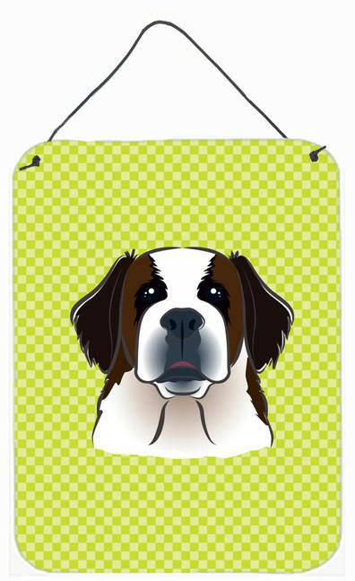 Checkerboard Lime Green Saint Bernard Wall or Door Hanging Prints BB1308DS1216 by Caroline&#39;s Treasures