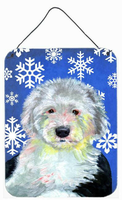 Old English Sheepdog Winter Snowflakes Holiday Wall or Door Hanging Prints by Caroline's Treasures