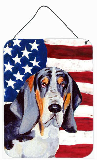 USA American Flag with Basset Hound Aluminium Metal Wall or Door Hanging Prints by Caroline's Treasures