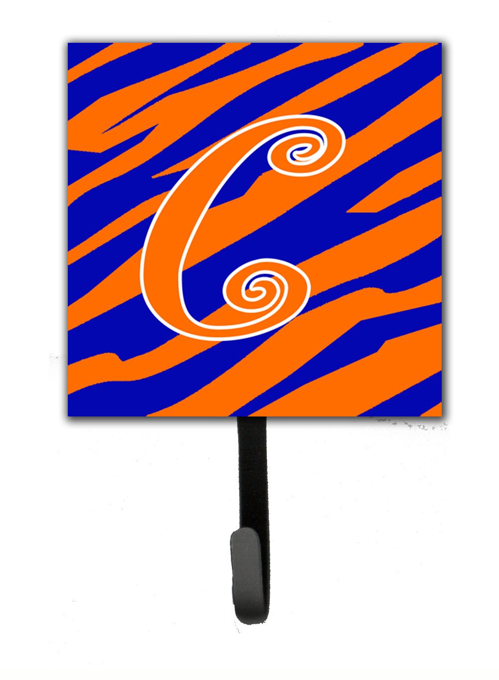 Letter C Initial Tiger Stripe Blue and Orange Leash Holder or Key Hook by Caroline's Treasures