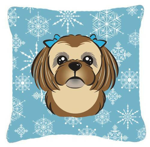 Snowflake Chocolate Brown Shih Tzu Fabric Decorative Pillow BB1683PW1414 - the-store.com